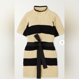 MONCLER GENIUS
Belted striped ribbed cotton-blend poncho